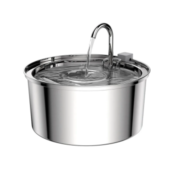 Stainless steel pet water fountain with flowing filtered water for cats and dogs